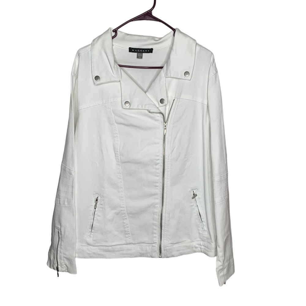 Baccini Womens White denim Moto Jacket size 18/20 Jean